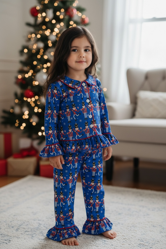 NUTCRACKER PRINTED ON ROYAL BLUE PAJAMAS SET. PJG501722007-SOL