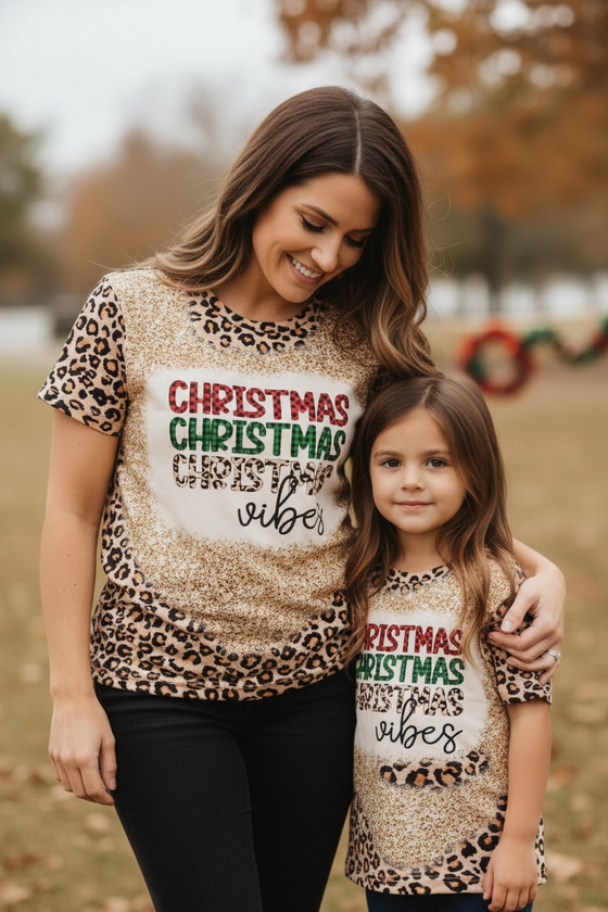 MOM CHRISTMAS VIBES" MOMMY & ME MULTI PRINTED TEE SHIRTS.  TPG501522022