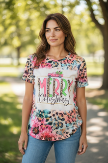  Merry Christmas multi-printed girls tee shirt.  TPG501522021 (Women