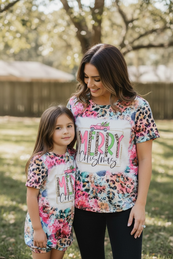 Merry Christmas multi-printed girls tee shirt.  TPG501522021 (Women
