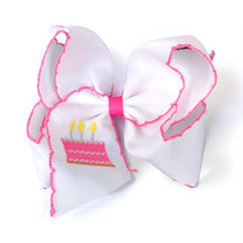  5" Birthday cake embroidered hair bow with moon stitch trim. 3pcs/$12.00 BW-DSG-B302