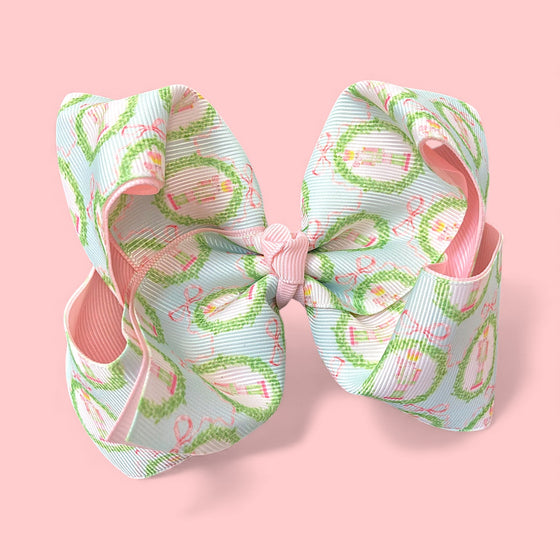 5" Wide nutcracker printed double ribbon hair bow.  4pcs/$10.00