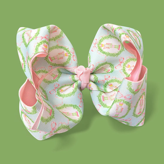 5" Wide nutcracker printed double ribbon hair bow.  4pcs/$10.00