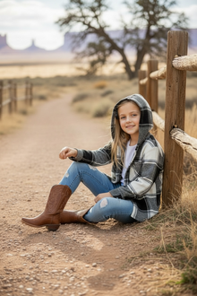  BLACK & WHITE/ PLAID HOODIE SHIRT. TPG651122257 SOL