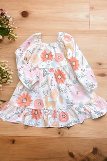  Deer/Floral printed ruffle hem dress. GLD060708-LOI