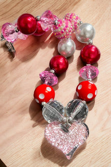  Multi-color bubble necklace glitter heart pendant. (3pcs/$12.00) XL-02136