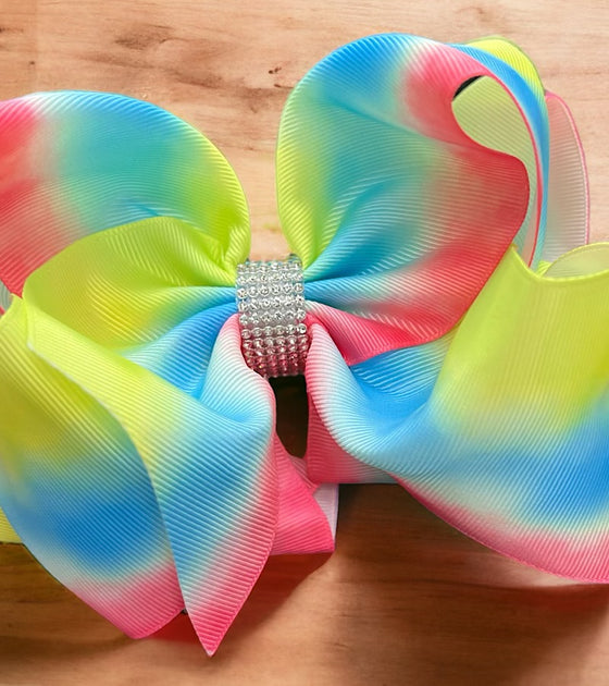 Tie dye printed double layer hair bows w/ rhinestones. 4pcs/$10.00 bw-dsg-947