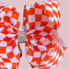 6.5" White & Orange checkered printed double layer hair bows. 4pcs/$10.00 BW-DSG-B255