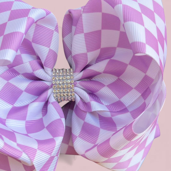 6.5" Lilac checkered printed double layer hair bows. 4pcs/$10.00 BW-DSG-B256