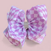  6.5" Lilac checkered printed double layer hair bows. 4pcs/$10.00 BW-DSG-B256