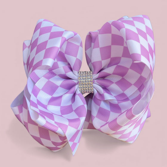 6.5" Lilac checkered printed double layer hair bows. 4pcs/$10.00 BW-DSG-B256