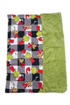 32" X 32" Faux fur Grin* printed baby blanket. BL060301-32*32inches
