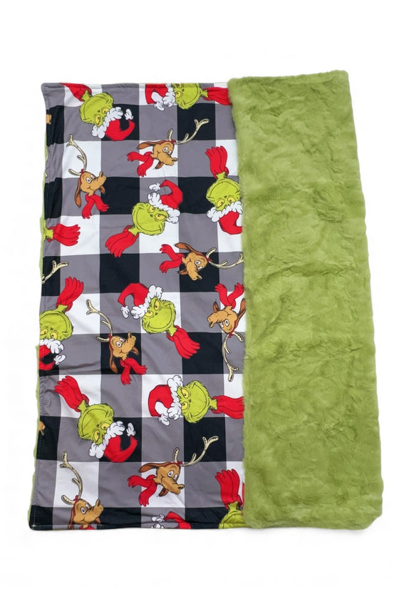 32" X 32" Faux fur Grin* printed baby blanket. BL060301-32*32inches