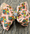 Hello Fall" Pumpkin printed double layer hair bows.6PCS/$6.00 BW-DSG