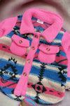 Hot pink & aztec printed sherpa shacket. TPG60153011 AMY