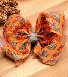  Highland cow /fall printed double layer hair bows. (6.5"wide 4pcs/$10.00) BW-DSG-916