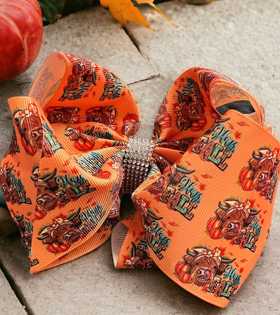 Highland cow /fall printed double layer hair bows. (6.5"wide 4pcs/$10.00) BW-DSG-916