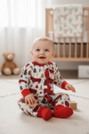 Plaid bull printed baby onesie with fold over footie and hands. LR080710 AMY
