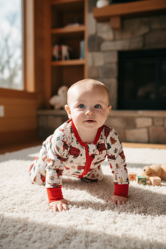 Plaid bull printed baby onesie with fold over footie and hands. LR080710 AMY