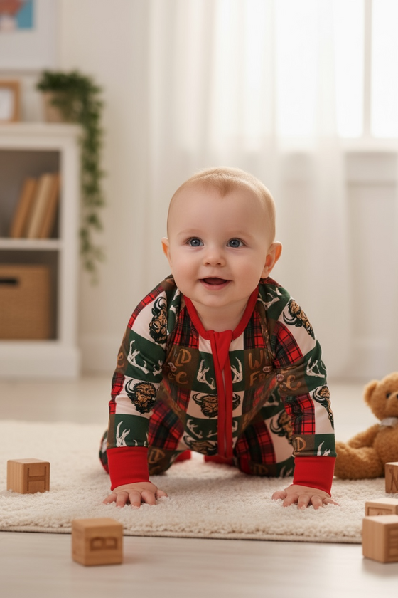 Wild & free Bison printed baby onesie with fold over footie and hands. LR073004 SOL