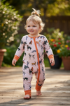 Multi-printed dog baby onesie. LR080704-AMY