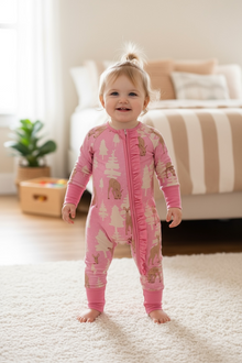  Christmas tree printed baby onesie with ruffle. LR080706-SOL