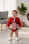 Santa gingham front pocket  baby bodysuit. RPG65243 SOL