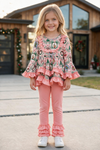 Christmas printed pink tunic and ruffle hem and cotton pants. OFG63348 SOL
