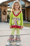 Lime green Christmas printed tunic and bell bottoms. OFG63366 AMY