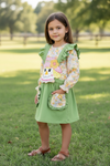 Scarecrow suspender dress with floral undershirt. OFG52155  SOL