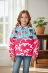 Cozy fleece pullover sweater with gingham & cow print. TPG50765 JEAN