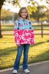 Cozy fleece pullover sweater with gingham & cow print. TPG50765 JEAN