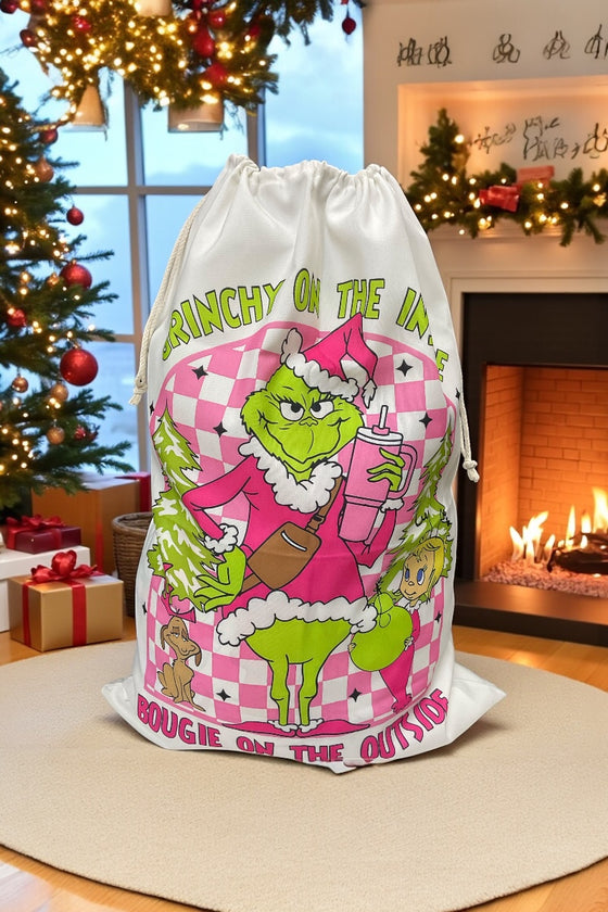 19" X 27"Pink Christmas character Christmas sack. SC-13