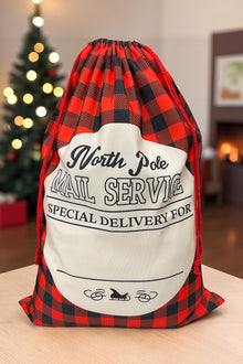  19" X 27"(Plaid) North Pole Mail Service printed Christmas sack.. SC-16