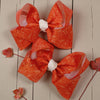 Approx. 4"  pumpkin printed mini bows. 12pcs/$13.99 BW-DSG-B271