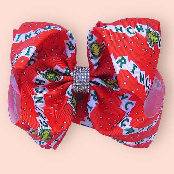 Christmas character printed double layer hair bows with rhinestones. 4PCS/$10.00