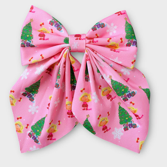 Christmas Character satin made coquette  bows w/alligator clip. 6pcs/$15.00