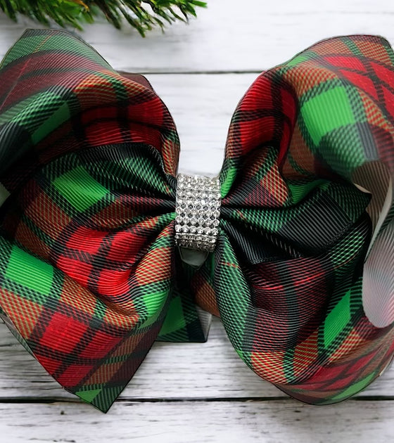 Plaid printed double layer hair bows. (6.5"wide 4pcs/$10.00) BW-DSG-925