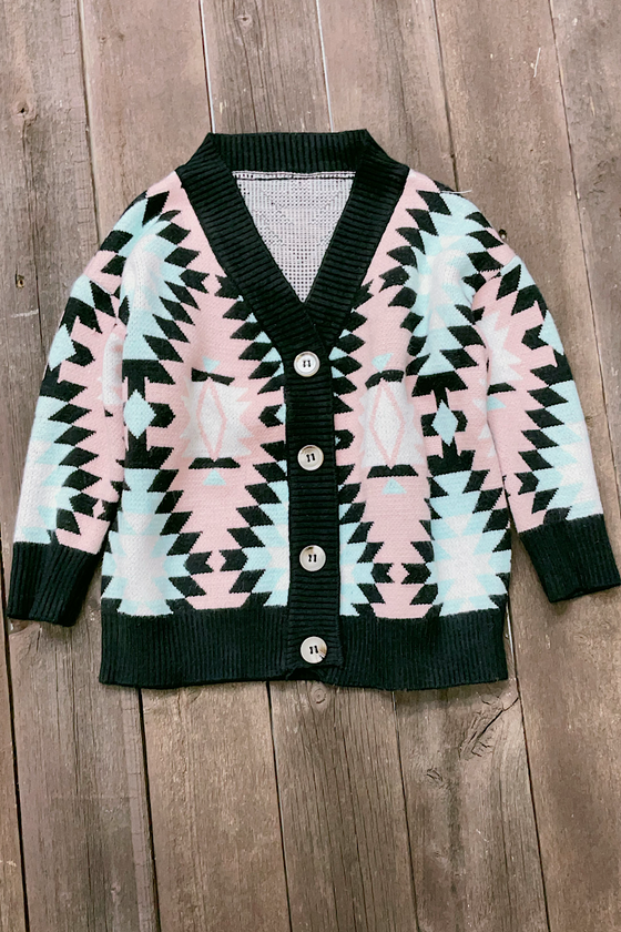 Girls pink & blue geometric cardigan. TPG651522050jean