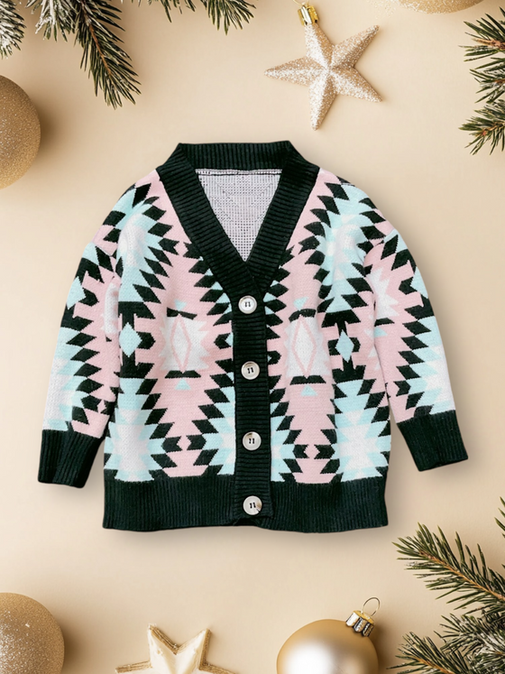 Girls pink & blue geometric cardigan. TPG651522050jean