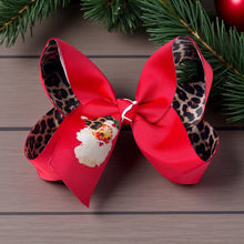  6.5" Christmas santa printed bow w/red & cheetah printed ribbon. 4pcs/$10.00 BW-DSG-B280