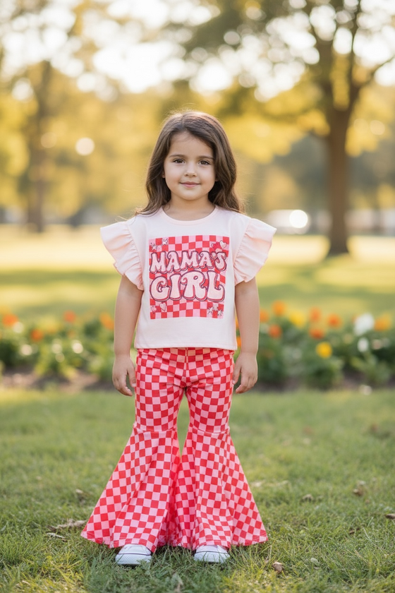 Mama's Girls angel sleeve and checkered bell bottoms. OFG60083 JEAN