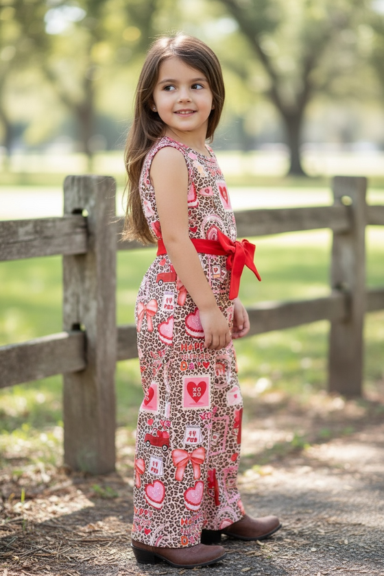 Cheetah w/ Valentines print girls jumpsuit. PNG60013 JEAN