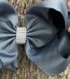 CHARCOAL 7.5" WIDE DOUBLE LAYER RHINESTONE HAIR BOW. 5PCS/$10.00  BW-077-SQ