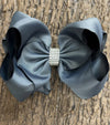 CHARCOAL 7.5" WIDE DOUBLE LAYER RHINESTONE HAIR BOW. 5PCS/$10.00  BW-077-SQ