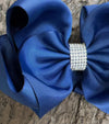 NAVY BLUE RHINESTONE BOW 6.5 " WIDE 5PCS/$10.00 BW-370-S