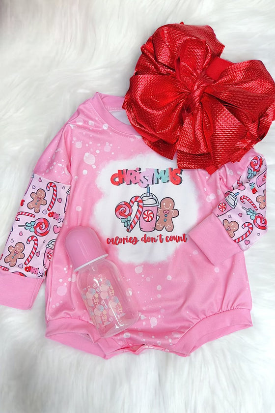Christmas calories don't count" Christmas graphic baby romper. LR070110-AMY