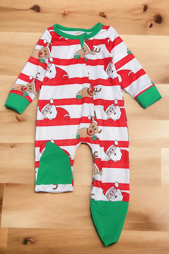 Red nose reindeer & Santa printed baby bodysuit. LR070105-amy