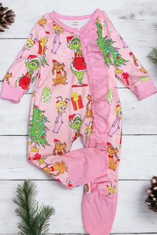  Lou & Grinch printed baby bodysuit in pink. LR062106-SOL