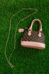 BROWN STAR PRINTED PURSE WITH PINK TRIM.  BBG251522007 M
